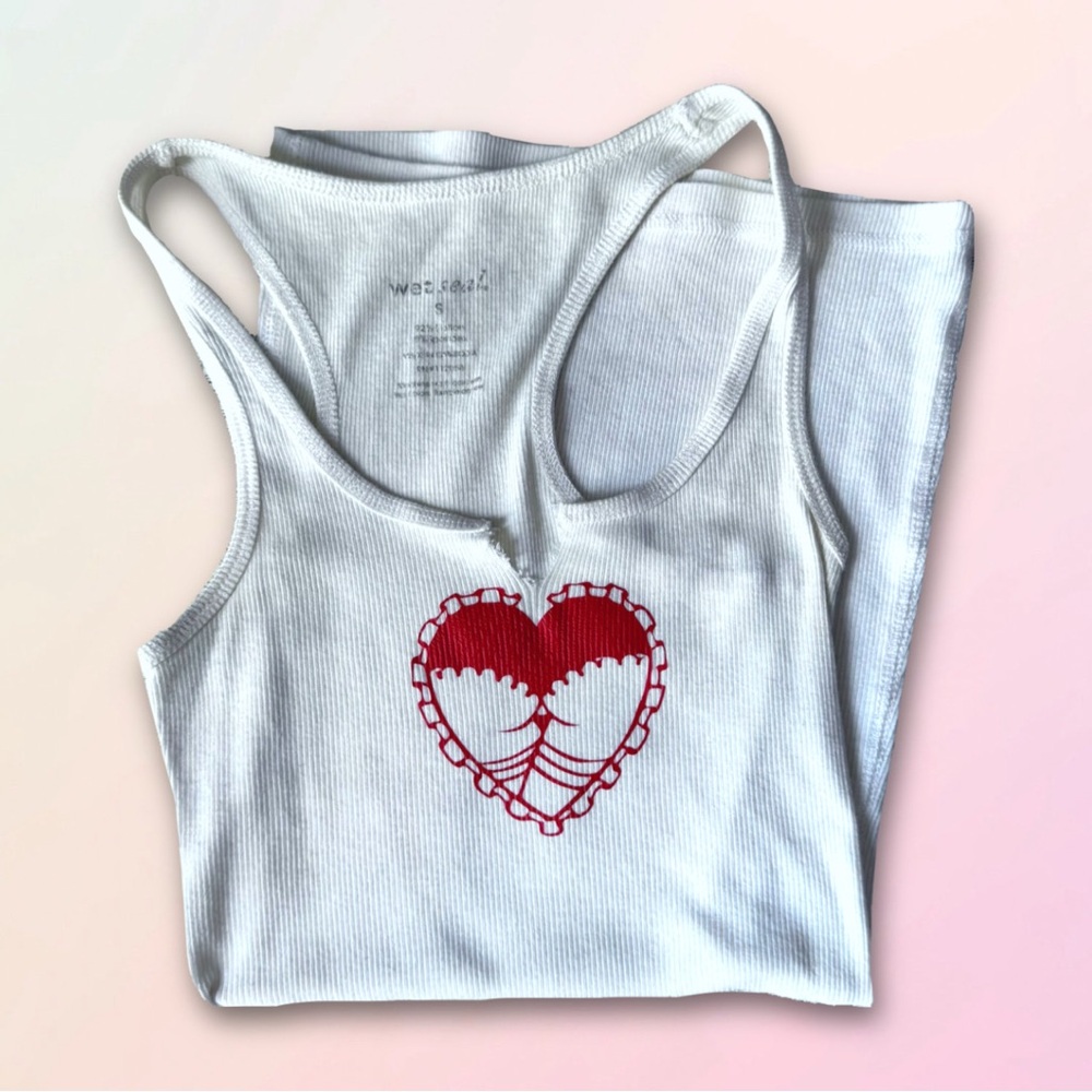 Retro, Ribbed, Racerback Heart Graphic Tank Top - Picture 13 of 13
